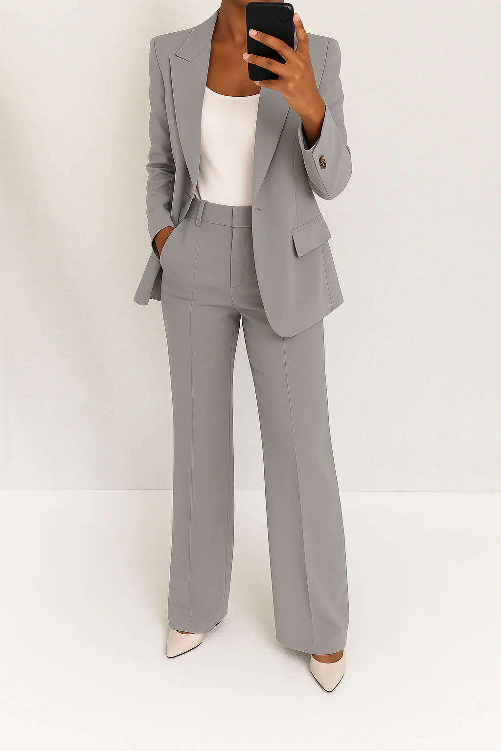 Women's Two Piece Suit Woven Fabric Blazer Straight Leg Trousers
