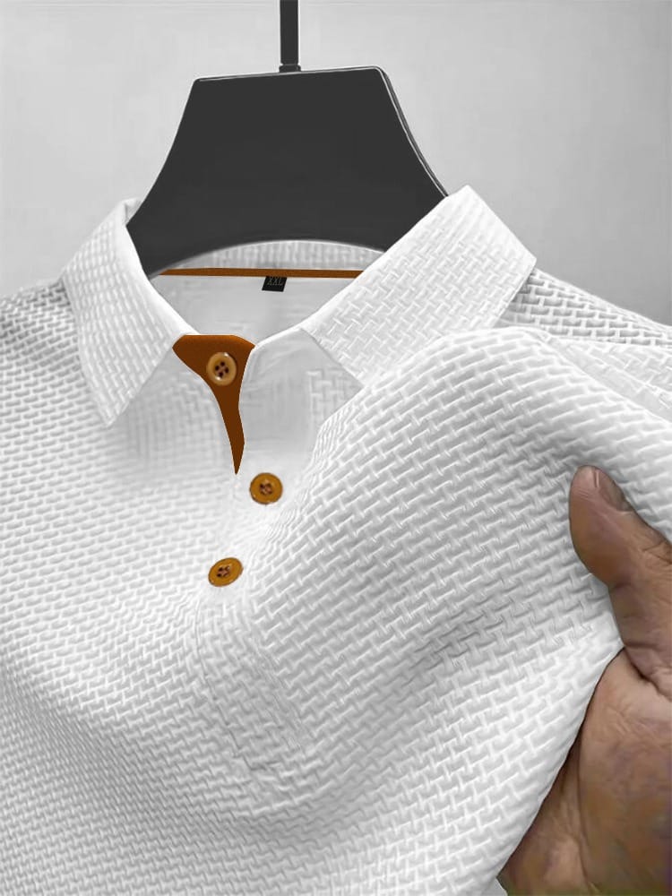 Men’s Waffle Knit Polo Shirt with Contrast Button Placket