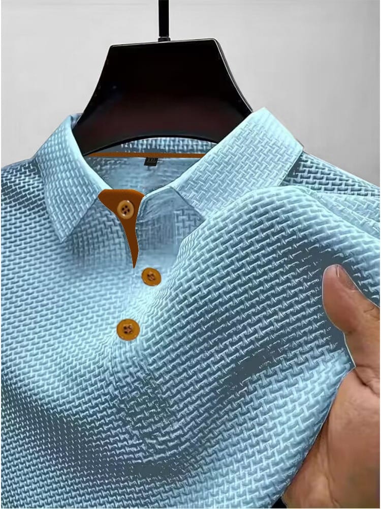 Men’s Waffle Knit Polo Shirt with Contrast Button Placket