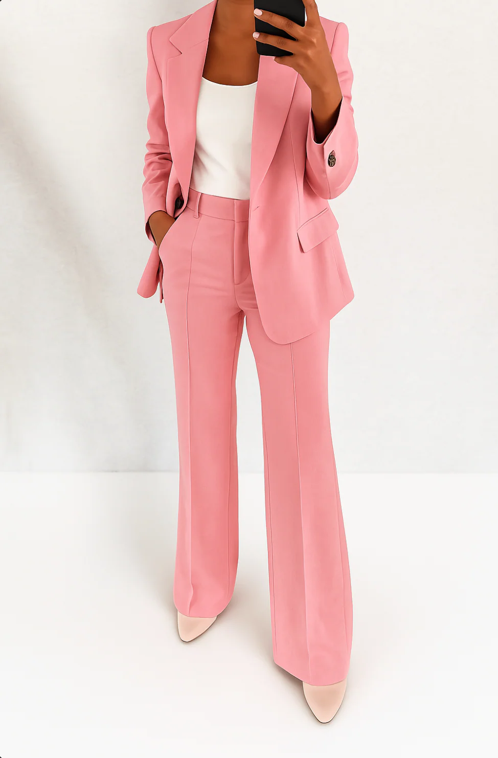 Women's Two Piece Suit Woven Fabric Blazer Straight Leg Trousers
