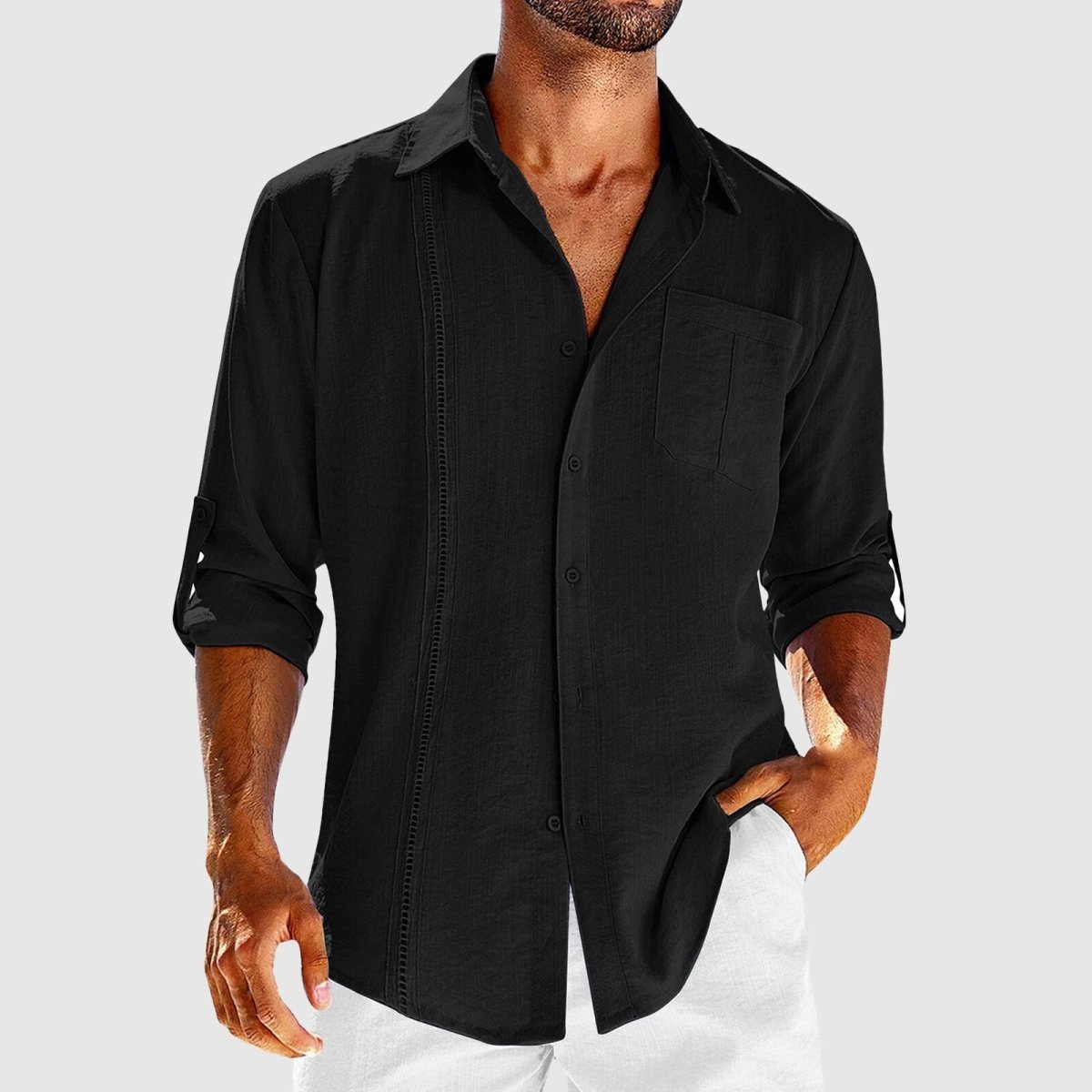 Shirt Men's Woven Fabric Button Front Pocket Design
