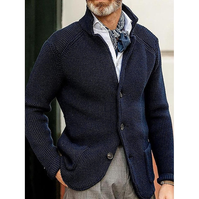 Sterling | Men's Waffle-Textured Stand-Collar Button Cardigan