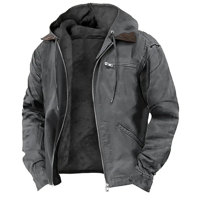 Quentin | Men's Hooded Lined Winter Jacket with Zip Pockets source image 5