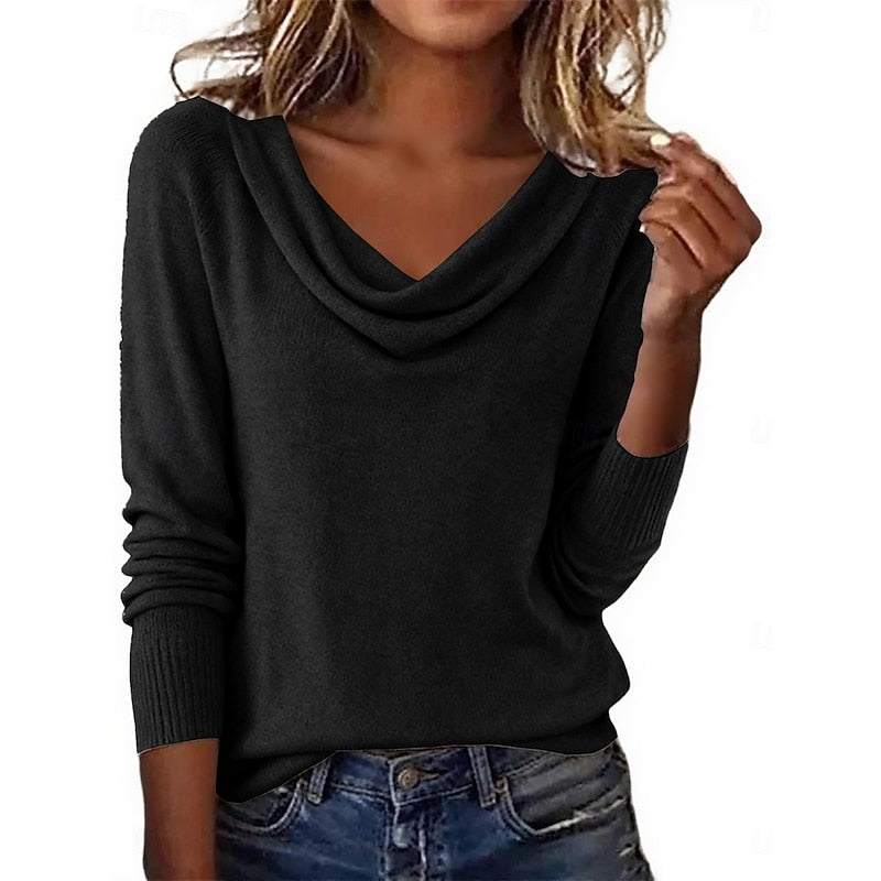 Isadora | Women's Draped Cowl-Neck Long-Sleeve Top