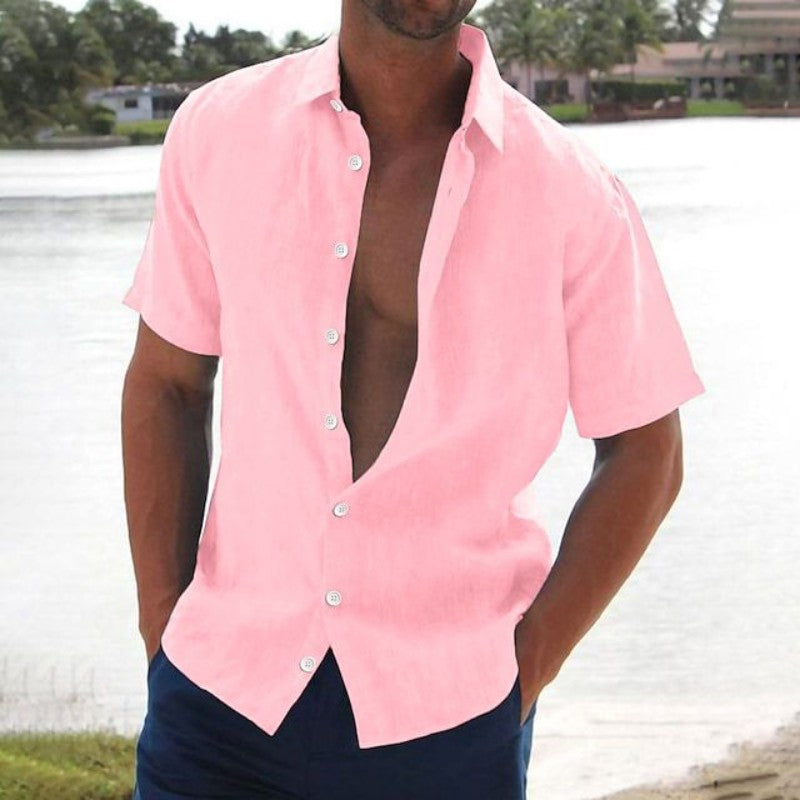 Men's Shirt Short Sleeve Spread Collar Button Down Casual