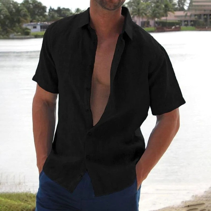 Men's Shirt Short Sleeve Spread Collar Button Down Casual