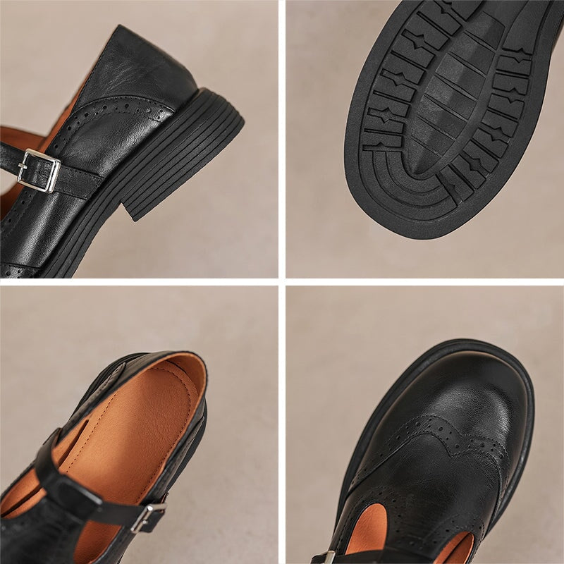 Mary Jane Shoes Women's Leather Fabric Buckle Strap