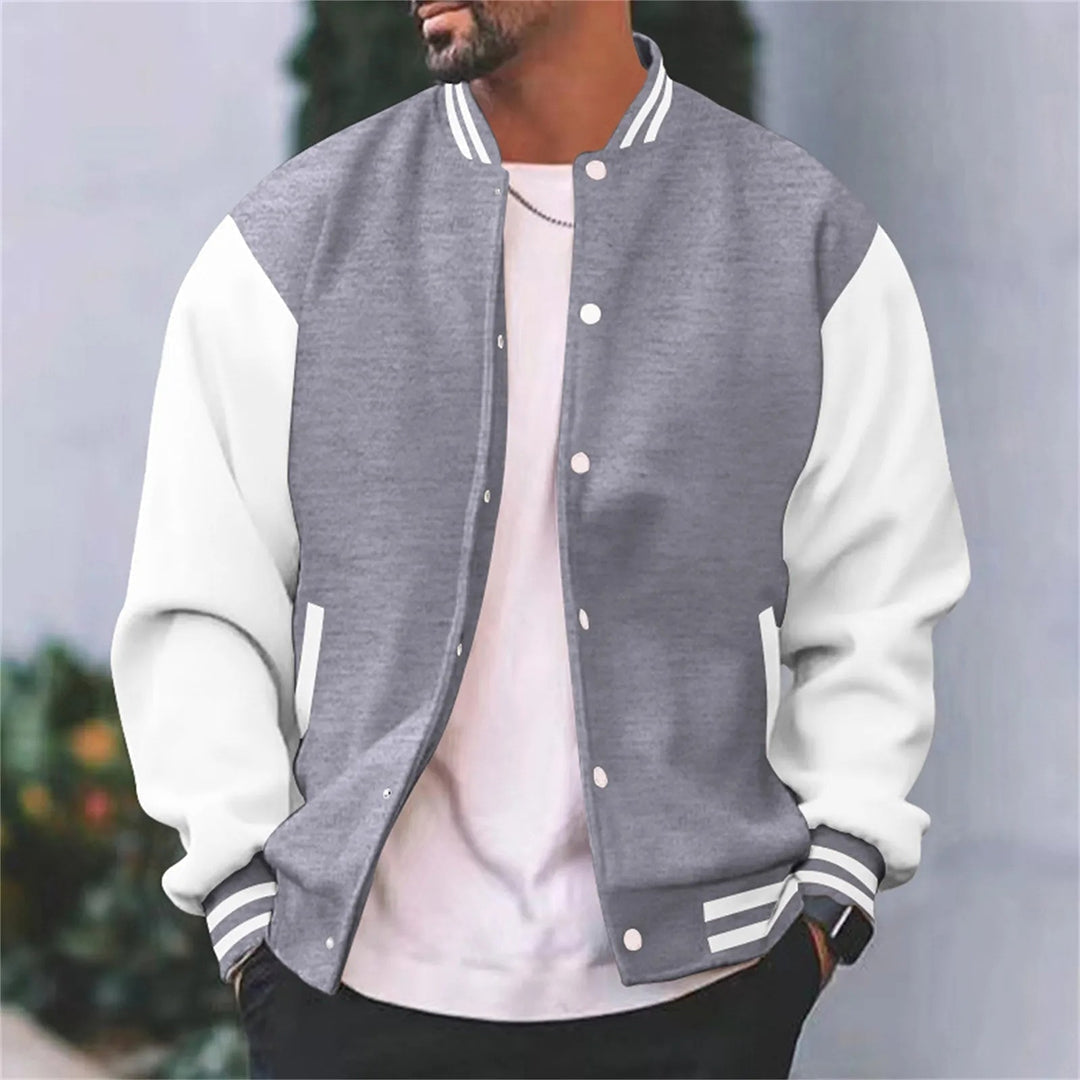 Men's Varsity Jacket with Contrast Sleeves and Ribbed Trims