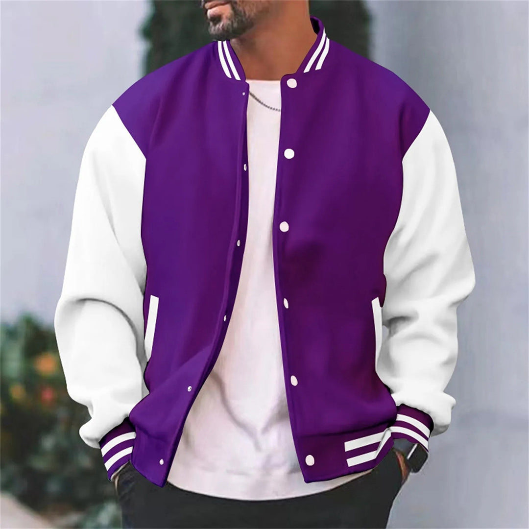 Men's Varsity Jacket with Contrast Sleeves and Ribbed Trims