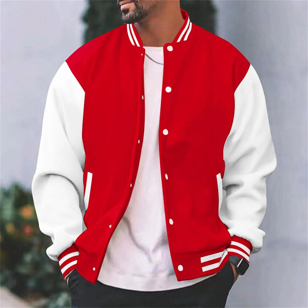 Men's Varsity Jacket with Contrast Sleeves and Ribbed Trims