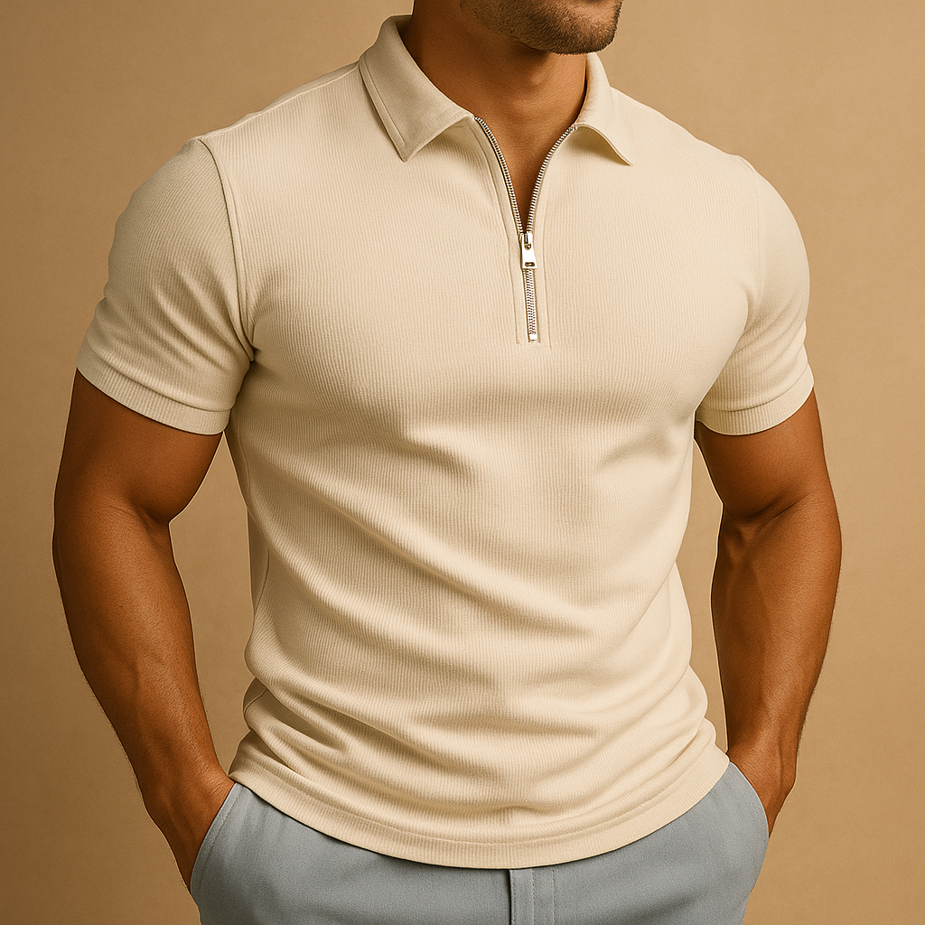 Men’s Zip Polo Shirt Modern Slim Fit Breathable Stylish Casual Smart Everyday Wear