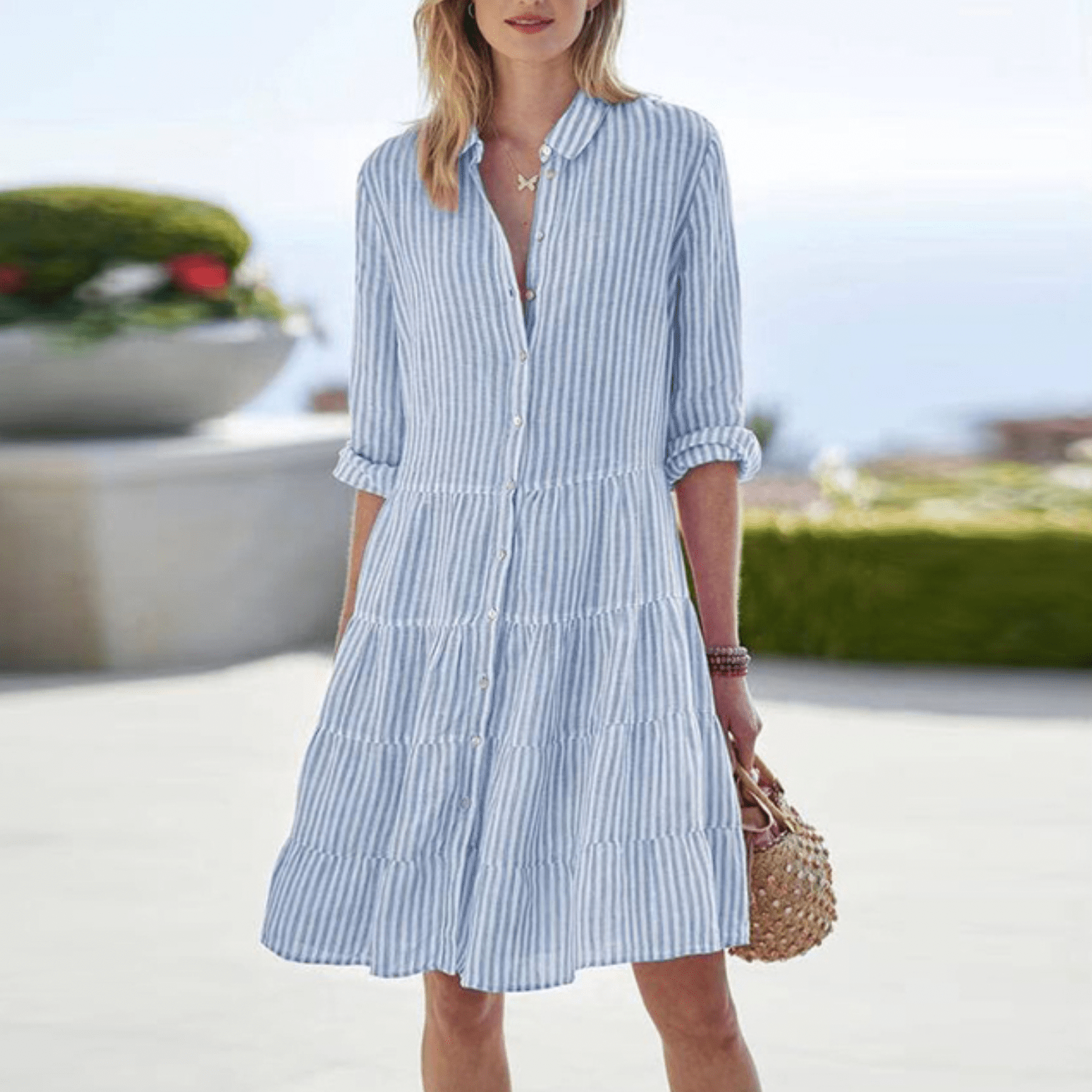 Women's Button Front Mini Dress Woven Fabric Collared Neckline