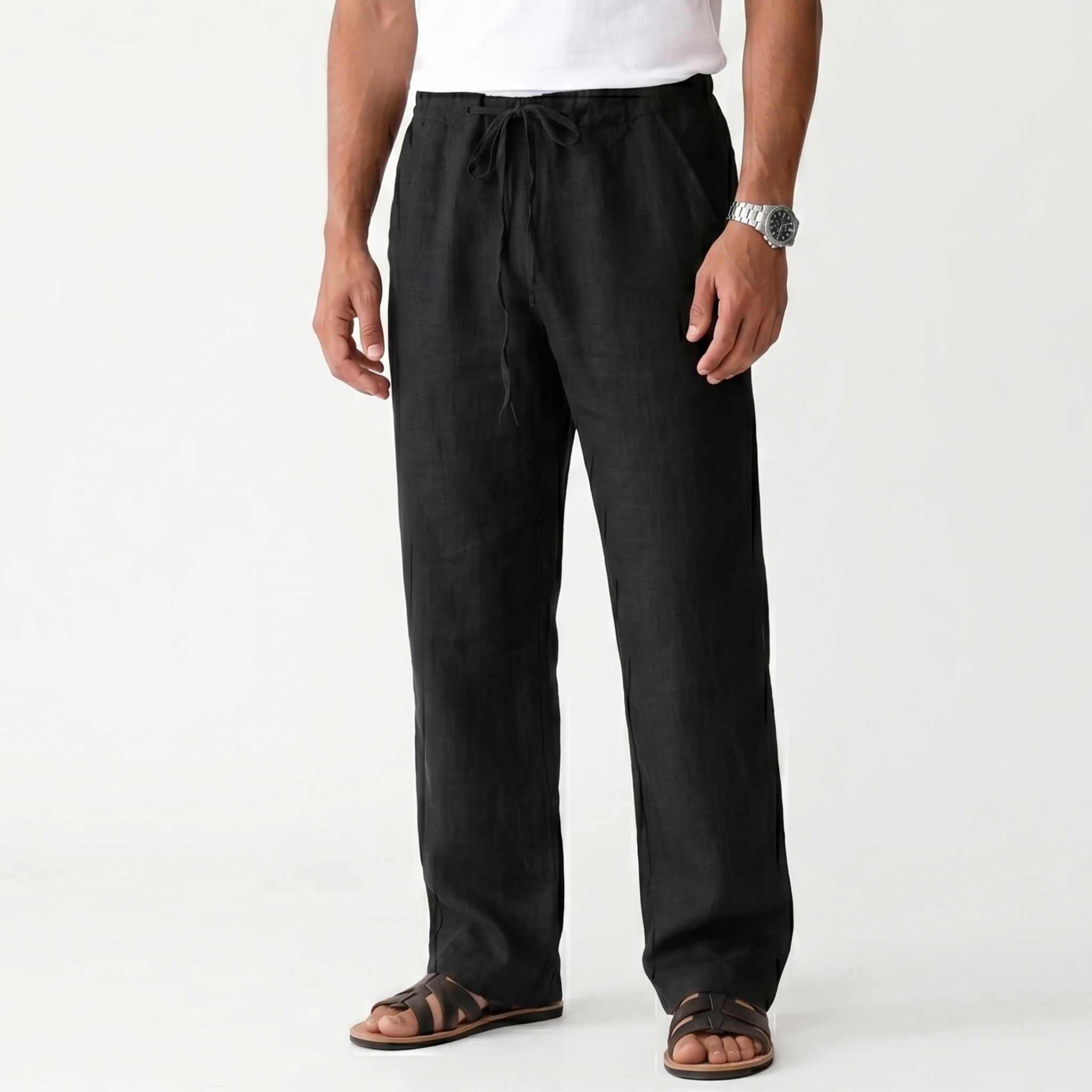 Men's Linen Trousers Elastic Waist Breathable