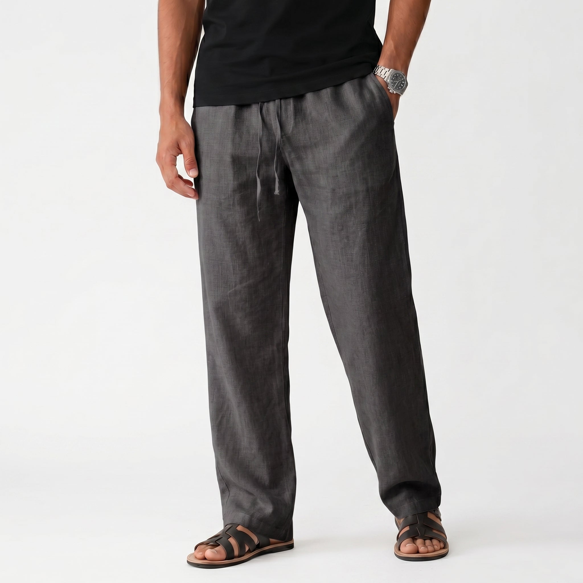 Men's Linen Trousers Elastic Waist Breathable