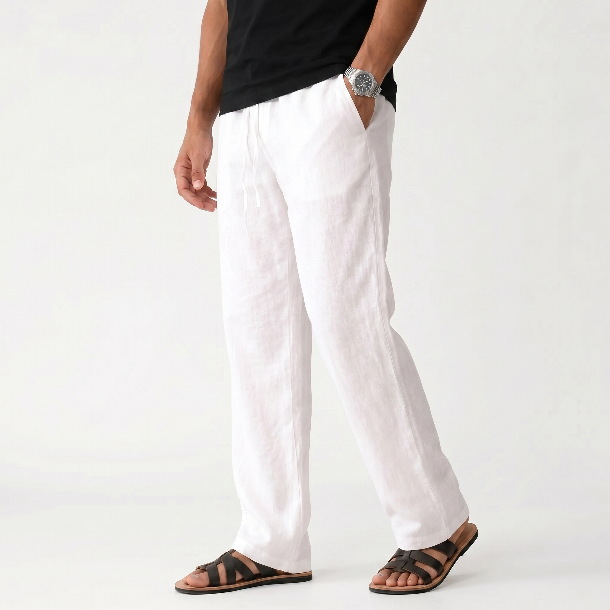 Men's Linen Trousers Elastic Waist Breathable