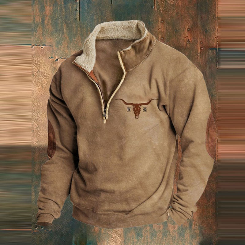 Men's Half Zip Fleece Jumper, Borg Collar Pullover with Patterned Sleeves