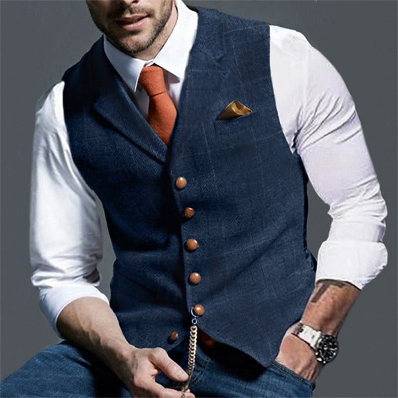 Basil | Men's Tailored Herringbone Button Waistcoat