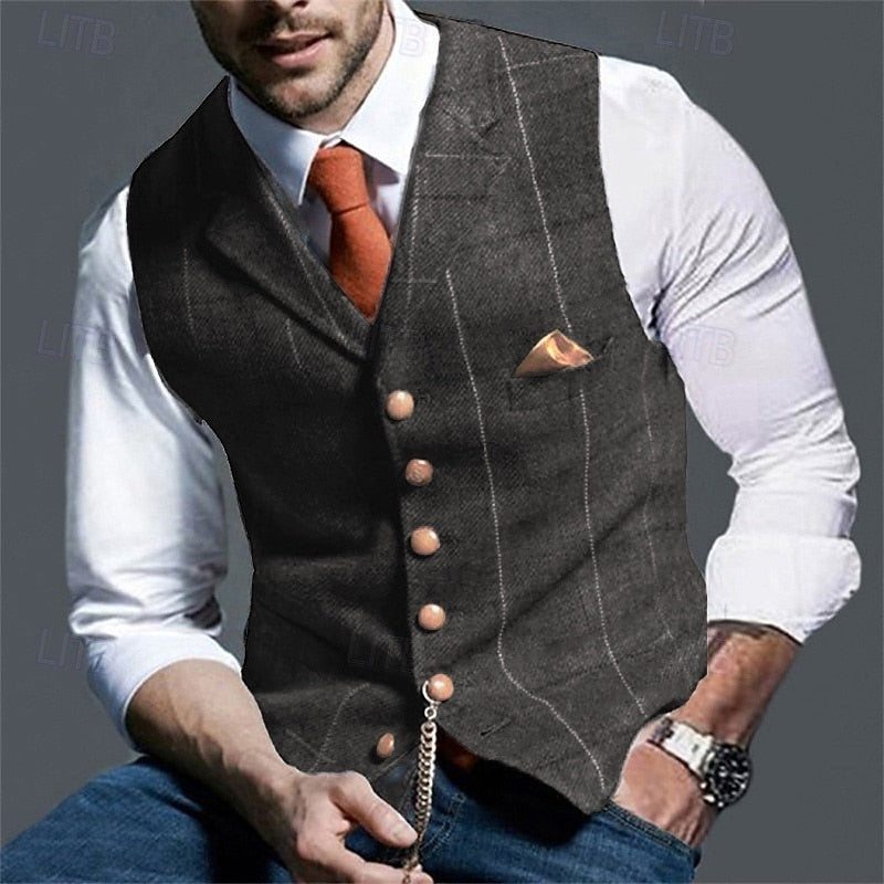 Basil | Men's Tailored Herringbone Button Waistcoat