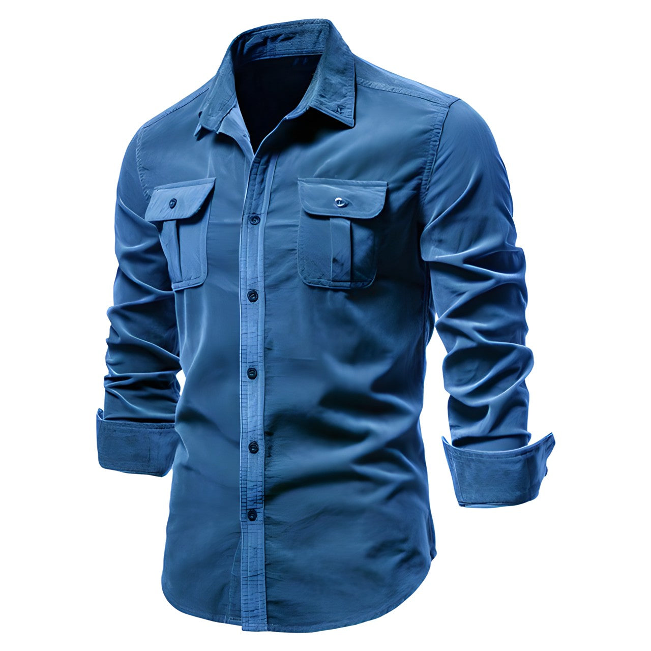 Men's Cargo Shirt Cotton Long Sleeve Dual Chest Pocket Slim Fit