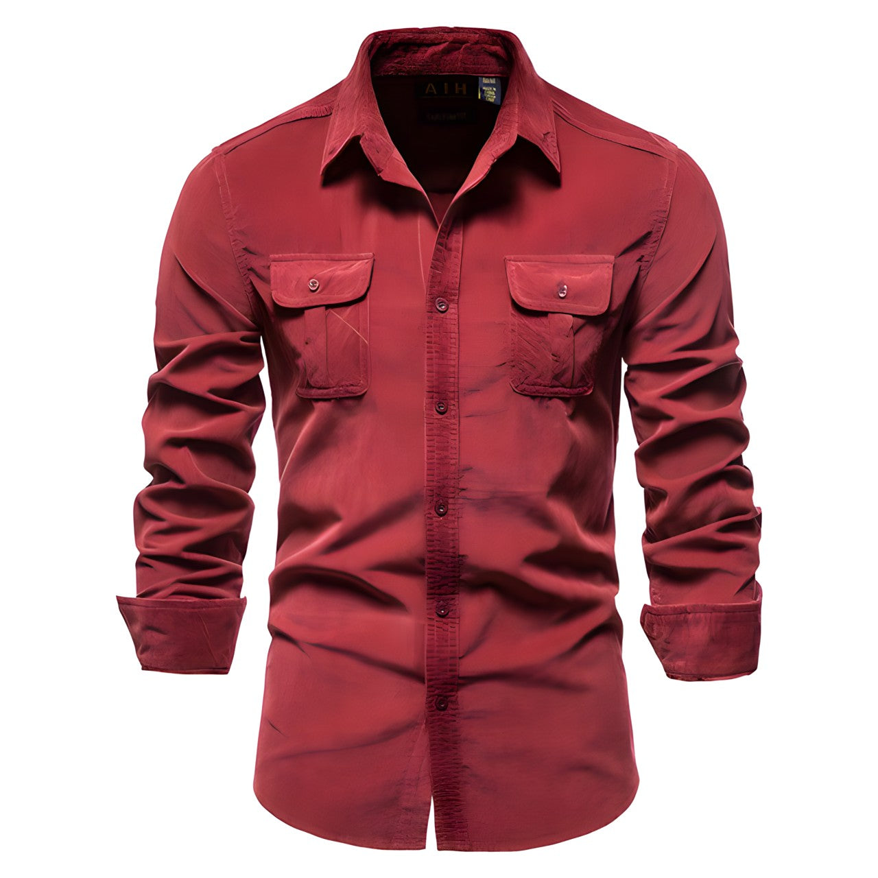 Men's Cargo Shirt Cotton Long Sleeve Dual Chest Pocket Slim Fit