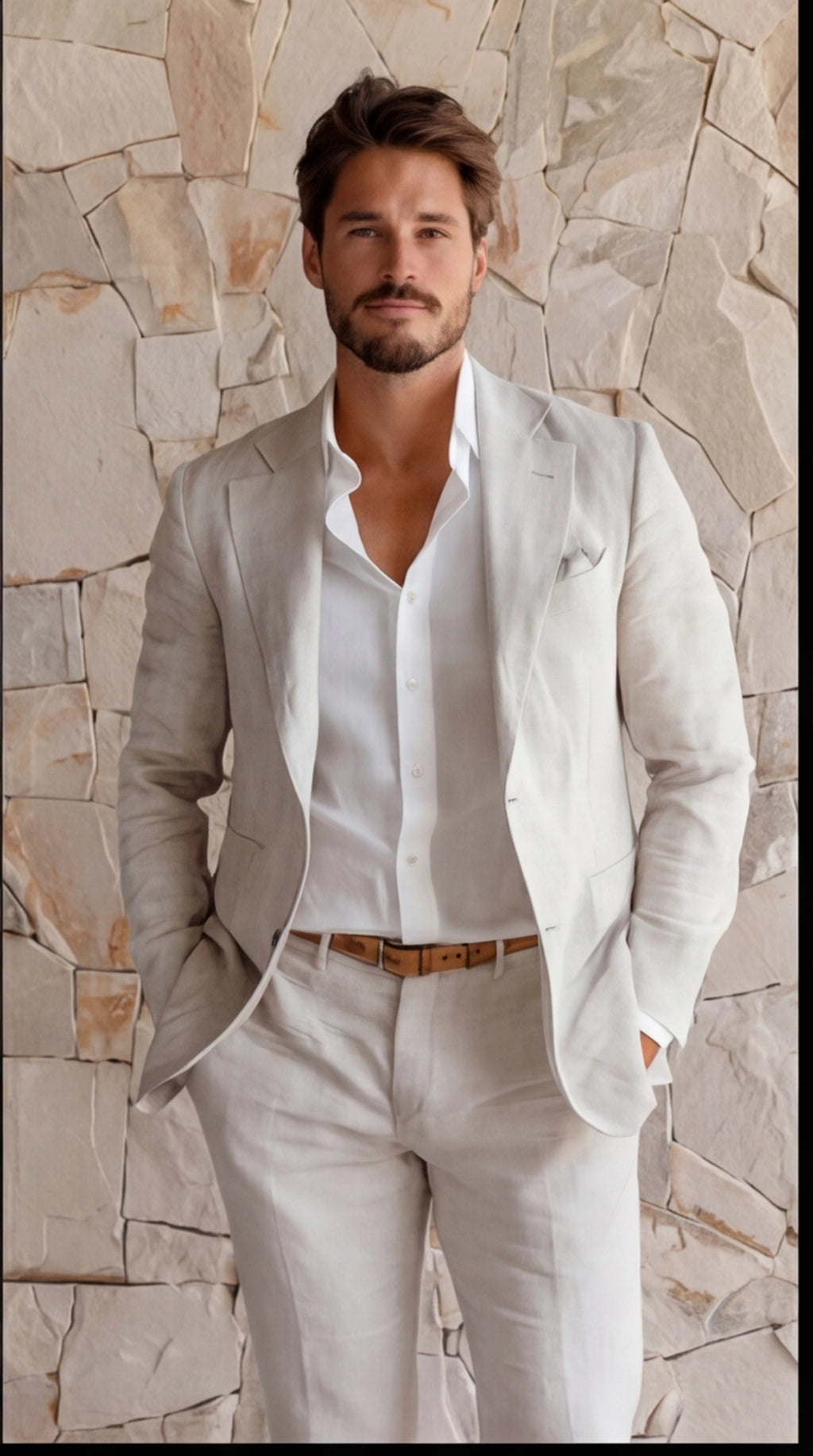 Men's Suit Linen Blend Notch Lapel Slim Fit Two Piece