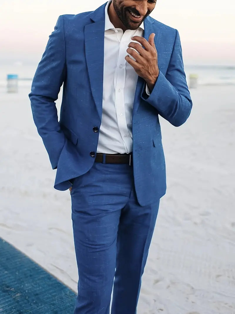 Men's Suit Linen Blend Notch Lapel Slim Fit Two Piece