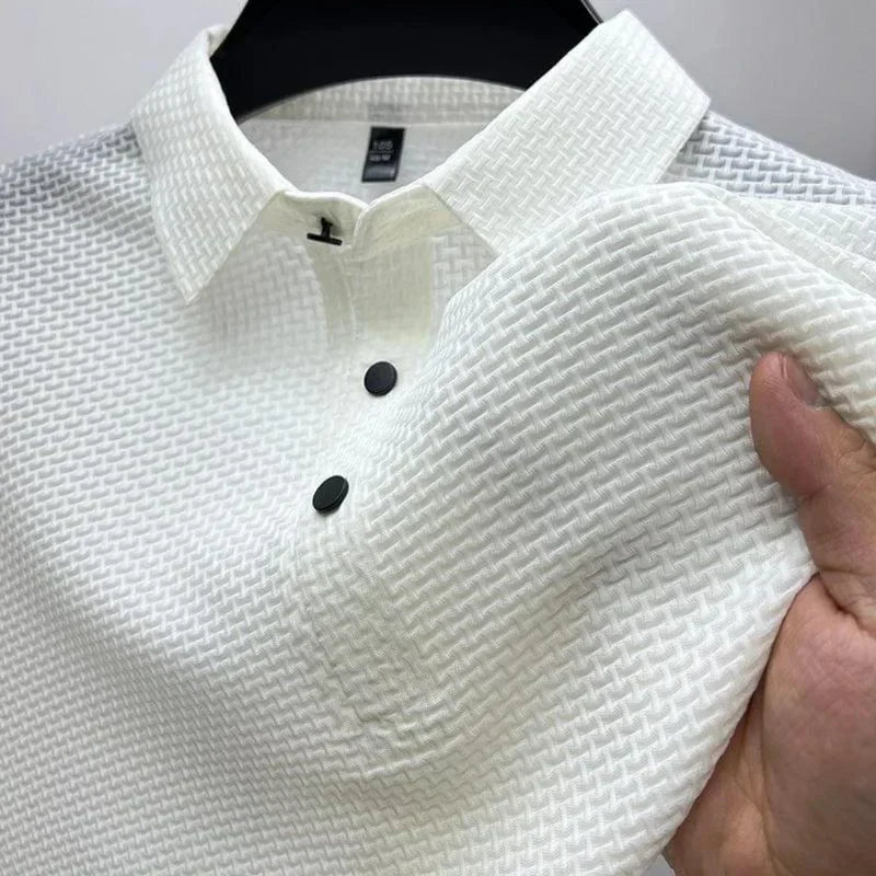 Men's Polo Shirt Waffle Knit Short Sleeve Button Placket Slim Fit