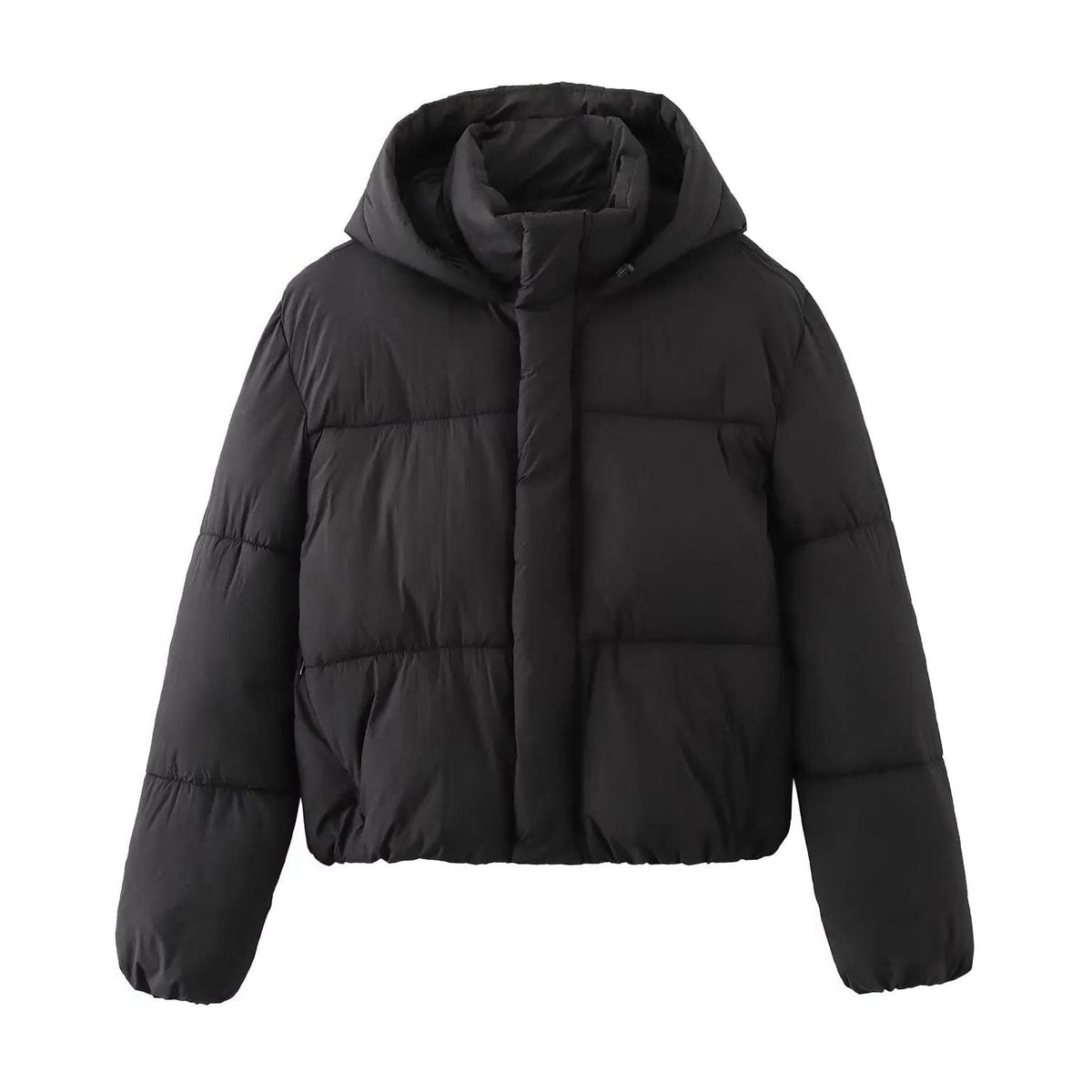 Women's Cropped Puffer Jacket with Hood and Boxy Fit