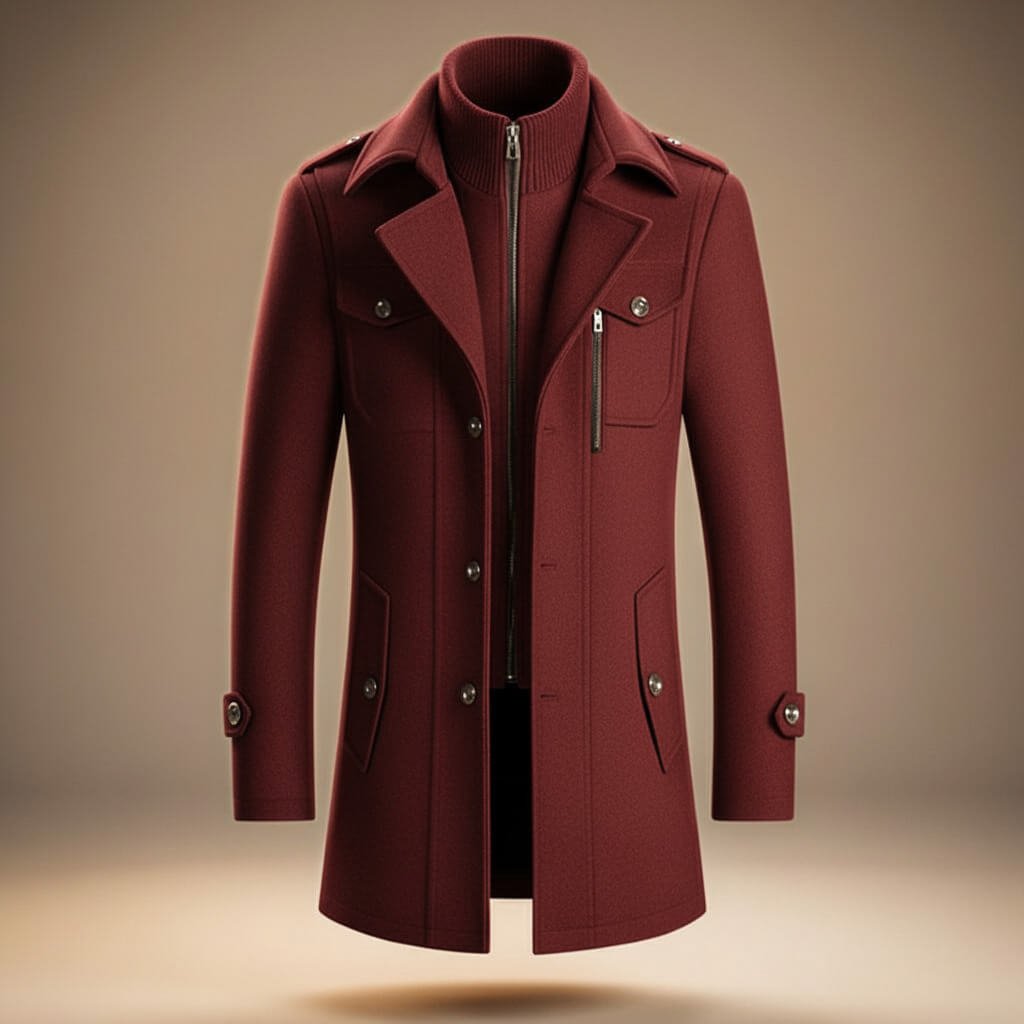 Beresford | Men's Single-Breasted Mid-Length Overcoat with Notch Lapels and Inner Collar Layer