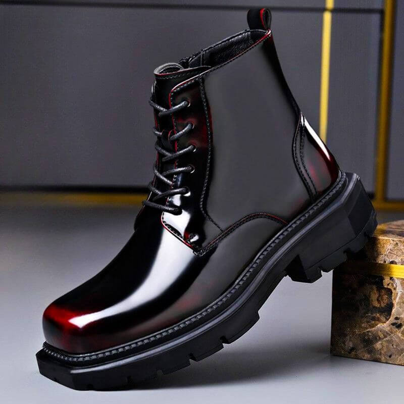 Orson | Men's Glossy Lace-Up Ankle Boots with Chunky Sole and Round Toe