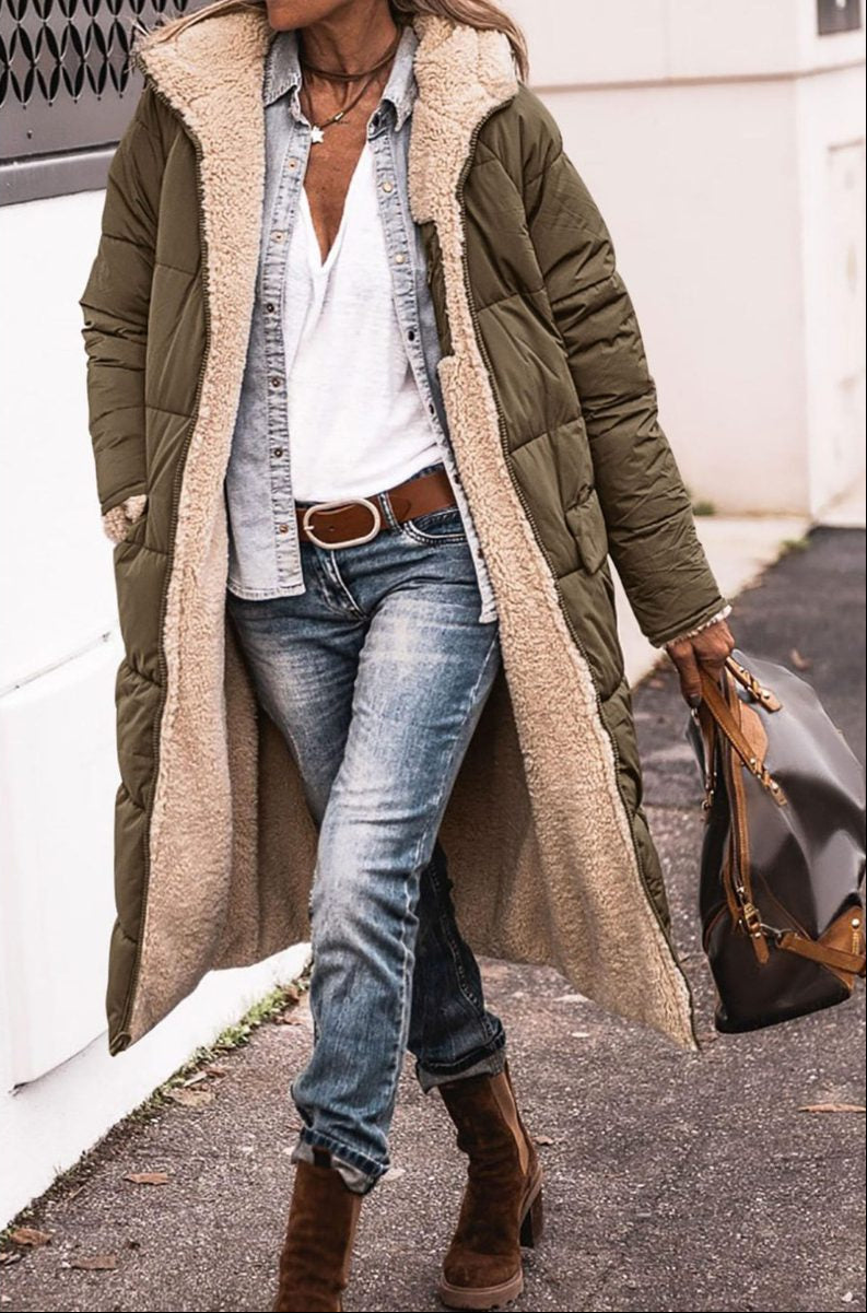Women's Reversible Puffer Coat Sherpa Lined Hooded