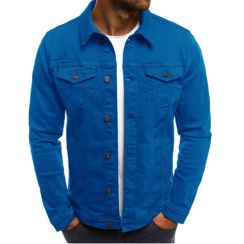 Men's Denim Jacket Cotton Button Front Dual Chest Pocket Slim Fit