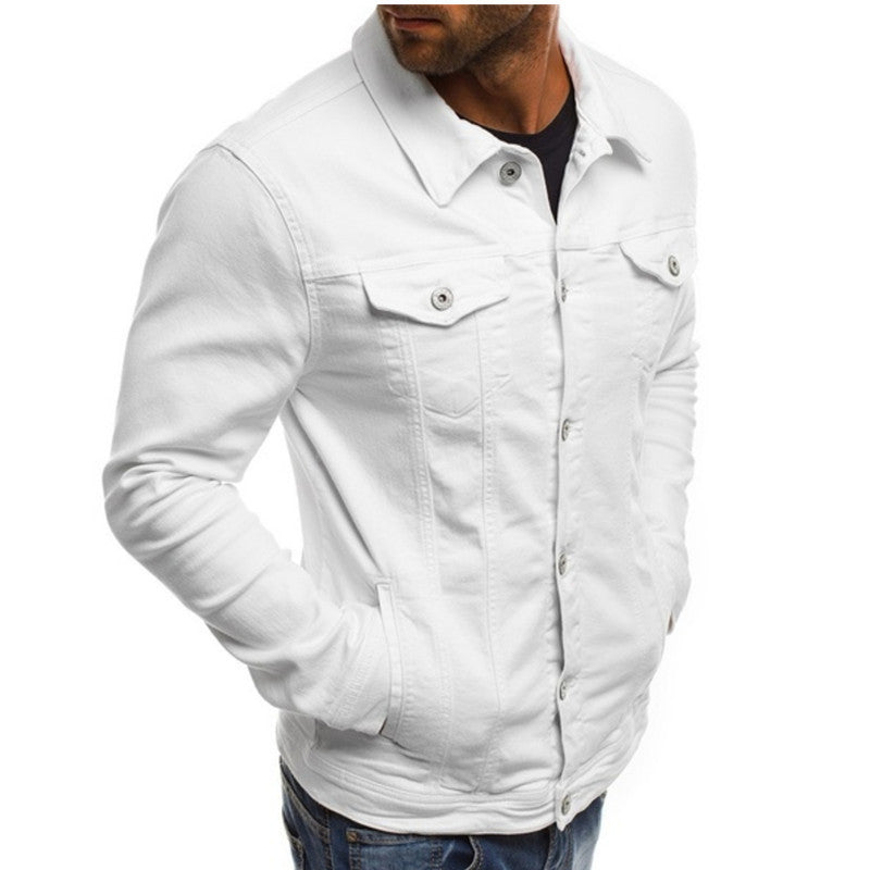 Men's Denim Jacket Cotton Button Front Dual Chest Pocket Slim Fit
