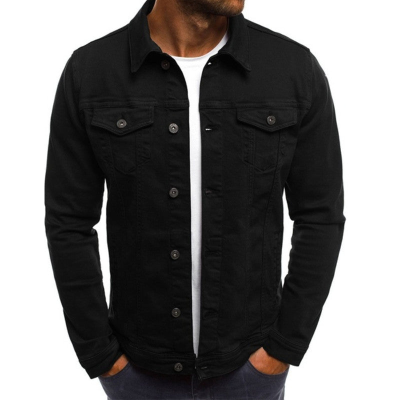 Men's Denim Jacket Cotton Button Front Dual Chest Pocket Slim Fit
