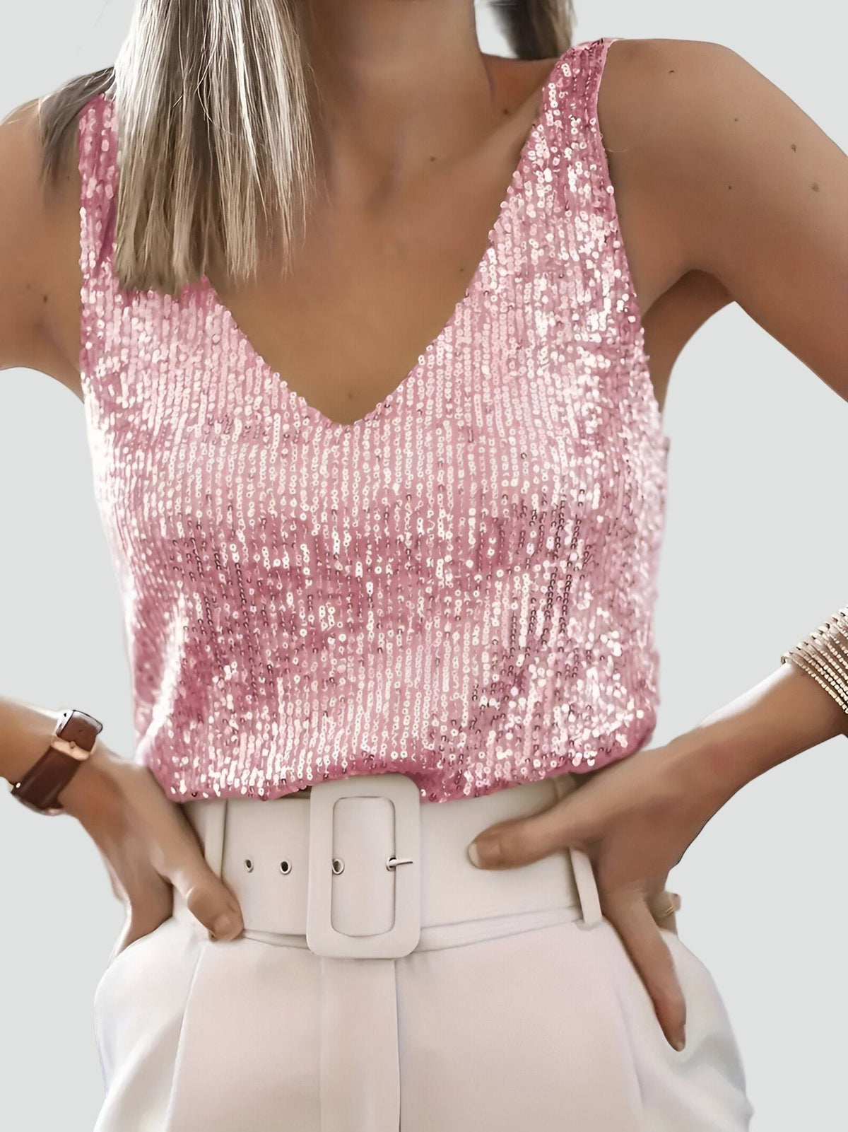 Women's Sequin Cami Top with V-Neck
