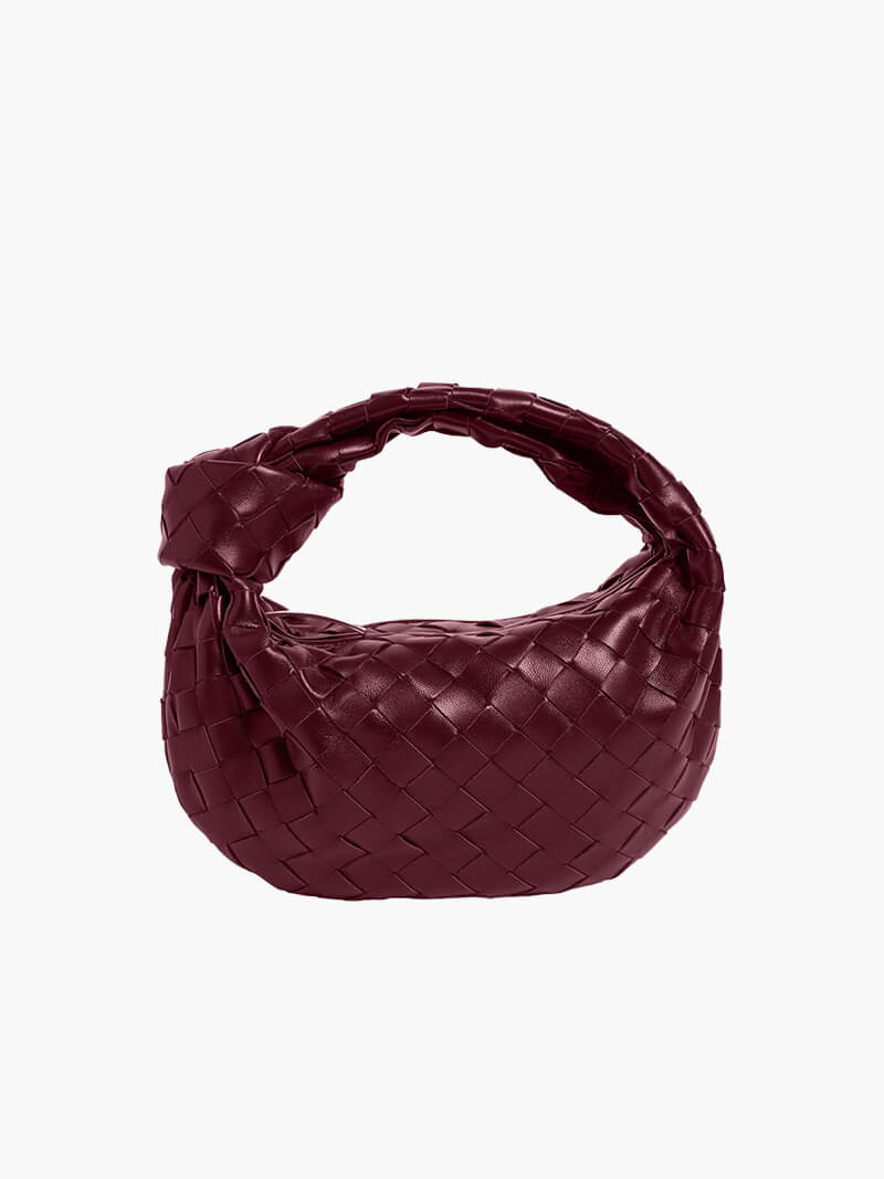 Women’s Woven Faux Leather Mini Bag with Crescent Shape, Integrated Handle and Zip Closure