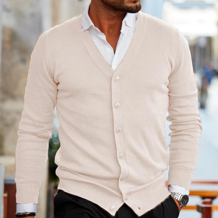 Cardigan Men's Knit Fabric Button Front Design
