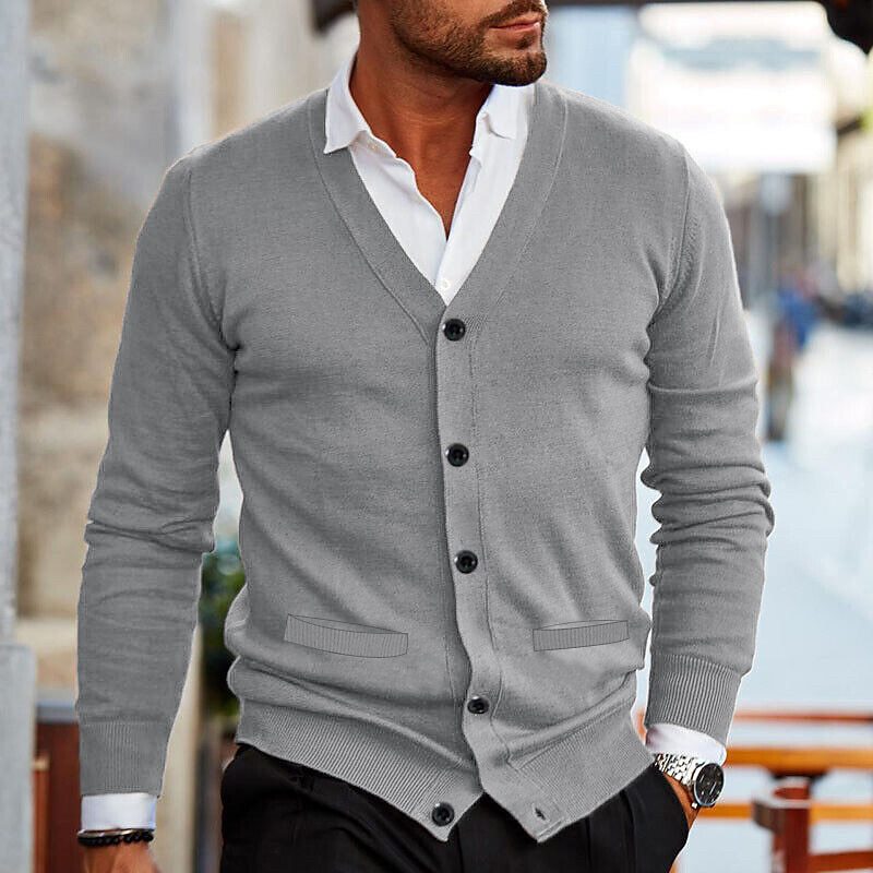 Cardigan Men's Knit Fabric Button Front Design