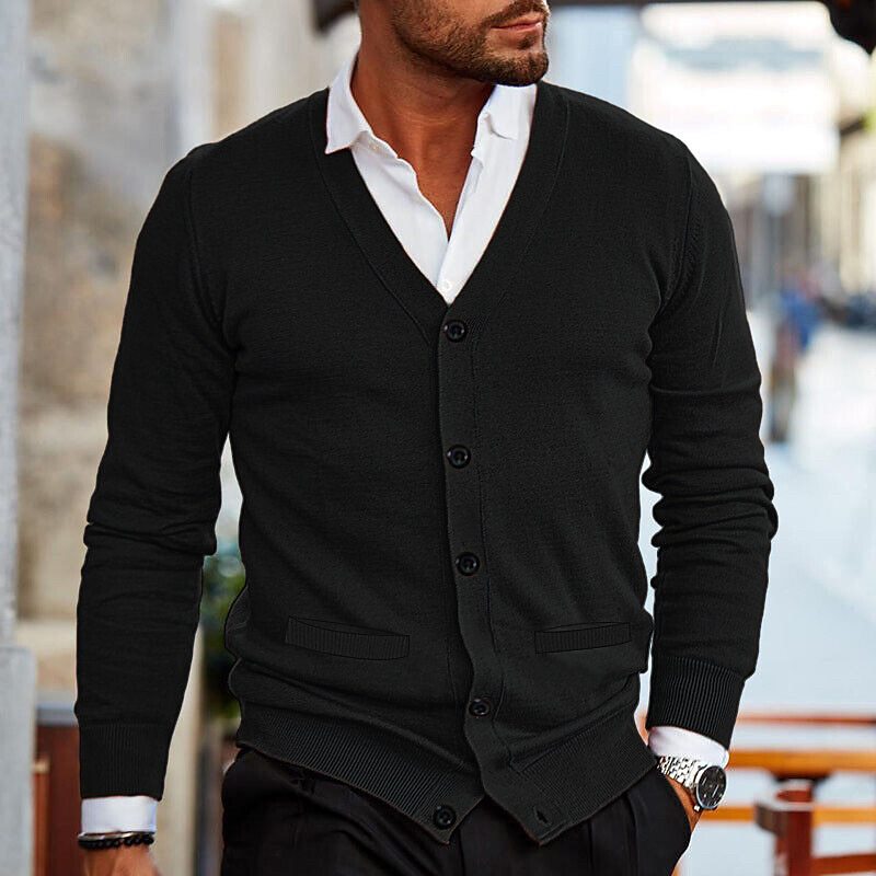 Cardigan Men's Knit Fabric Button Front Design