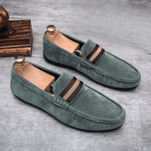 Men's Suede Loafers H Buckle Moccasin Toe Slip On Smart Casual