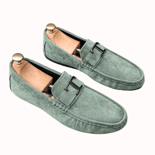 Men's Suede Loafers H Buckle Moccasin Toe Slip On Smart Casual