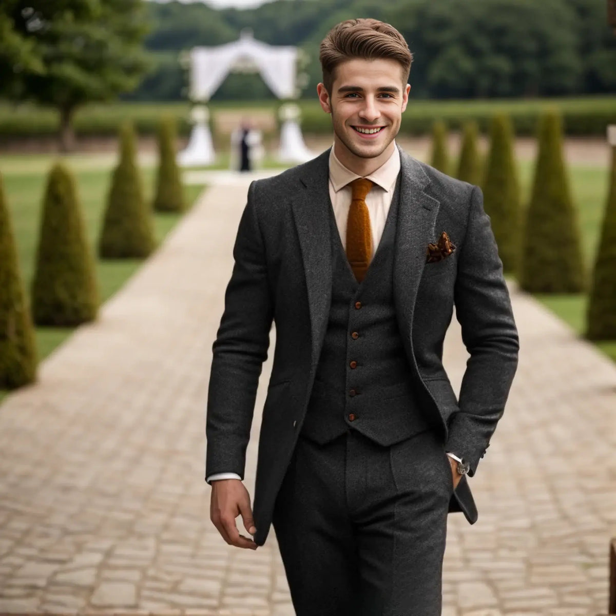 Montgomery | Men's Tweed-Style Three-Piece Wedding Suit - product photo 22