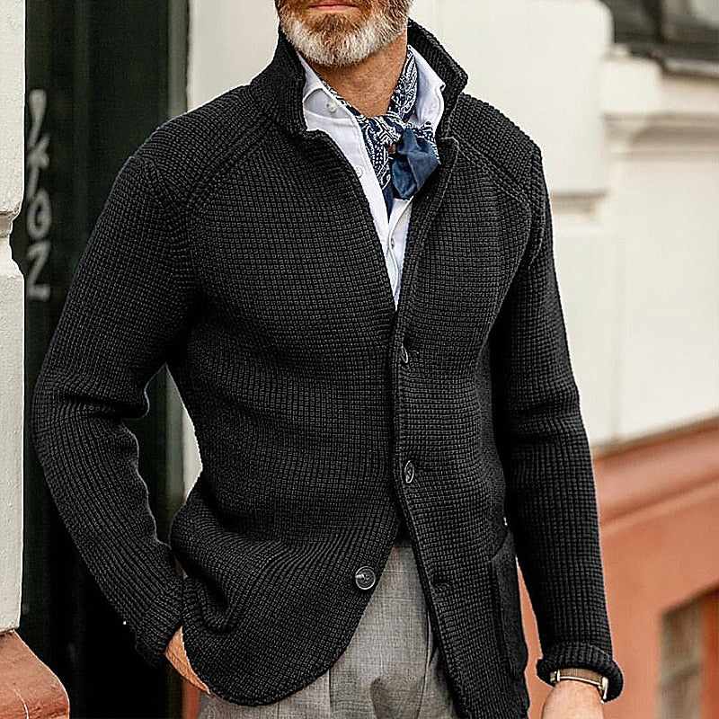 Sterling | Men's Waffle-Textured Stand-Collar Button Cardigan