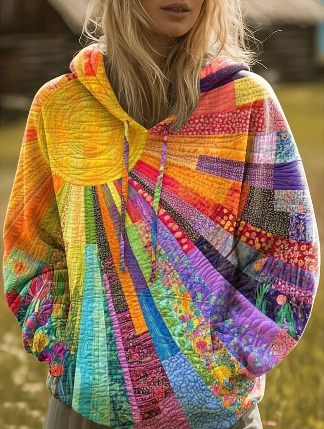 Juniper | Women's Bohemian Multicolour Patchwork Hoodie