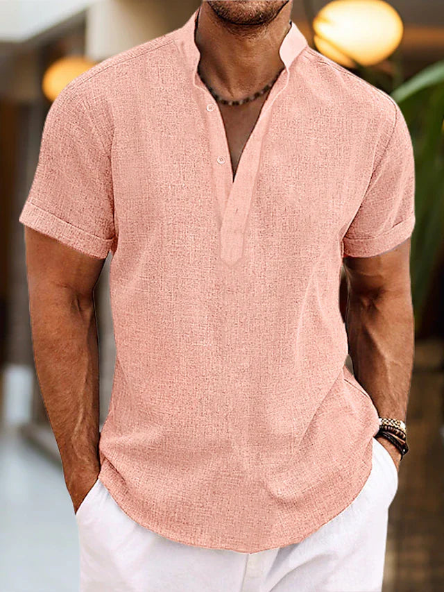 Silas / Men’s Cotton-Linen Henley Short Sleeve Shirt