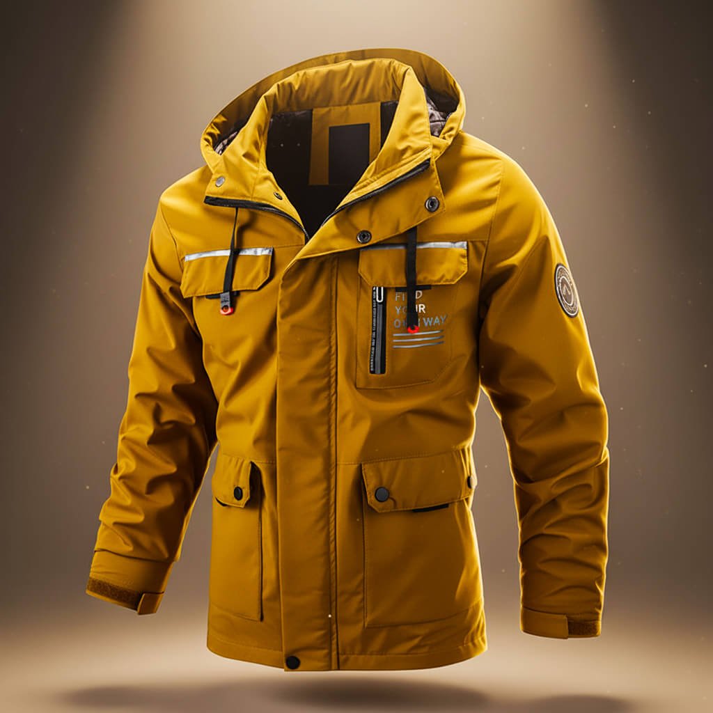 Men’s Hooded Utility Jacket with Multi Pockets and Check Lining