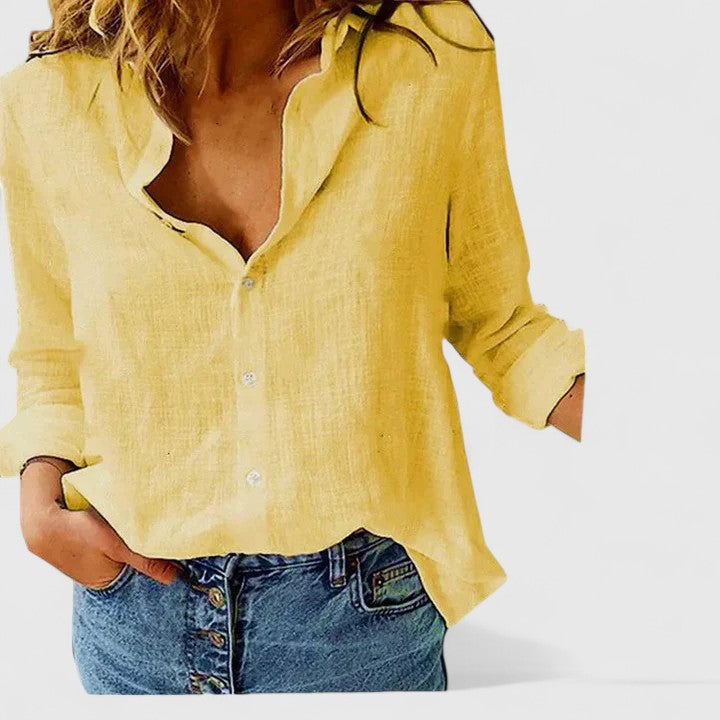 Women's Shirt Linen Button Down Lapel Collar