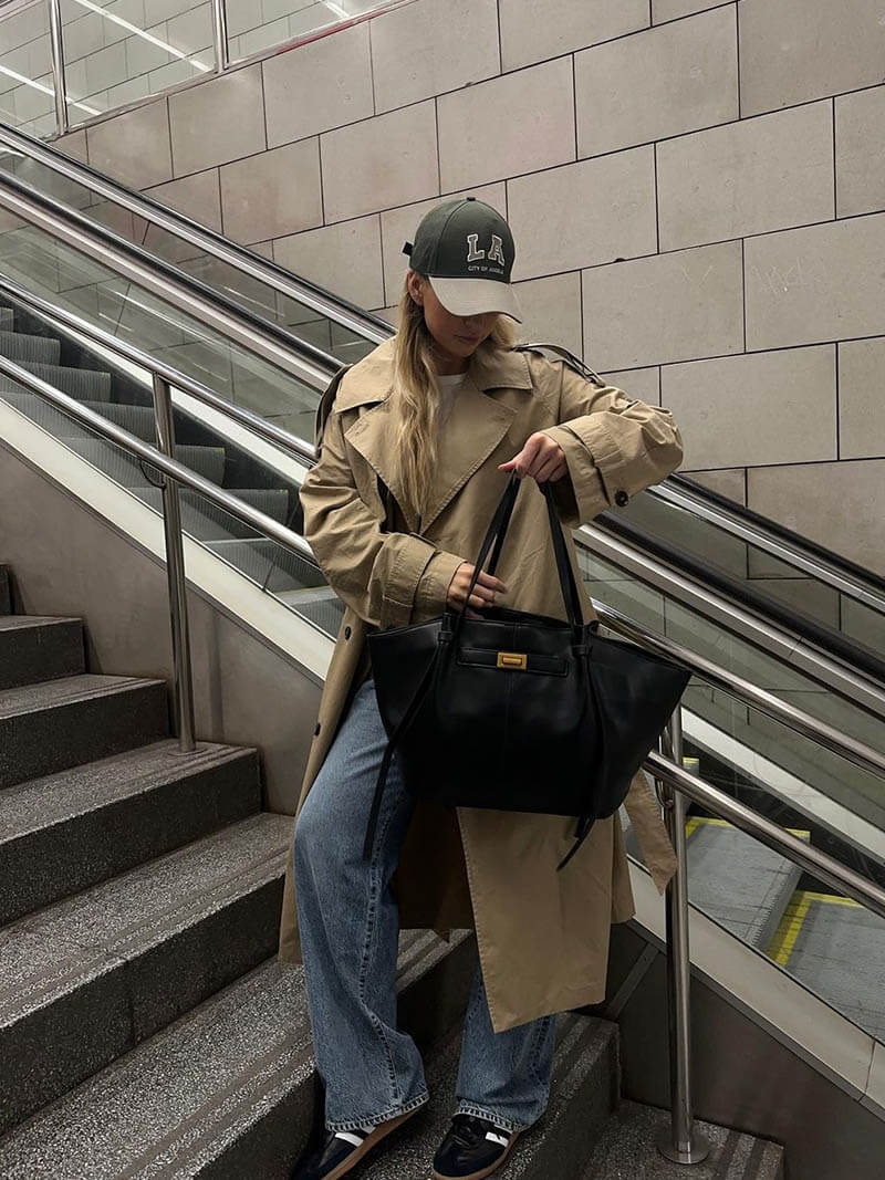 Glenda / Structured Shopper Bag with Gold-Tone Hardware