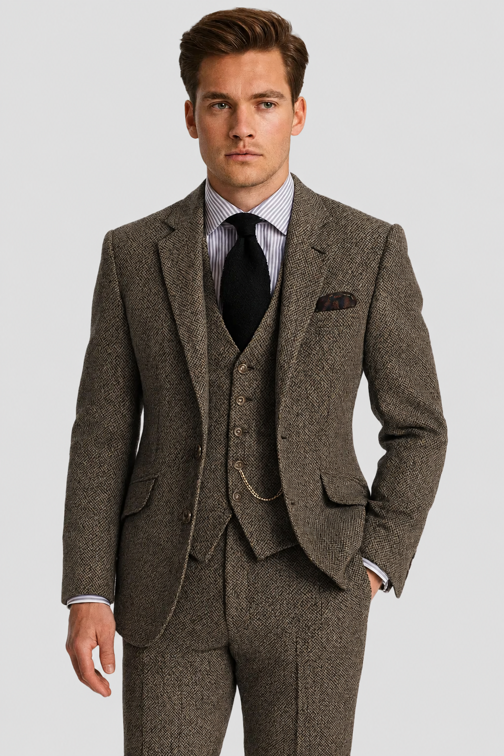 Cormac | Men's Tweed-Style Three-Piece Suit with Pocket-Watch Chain - original photo 1