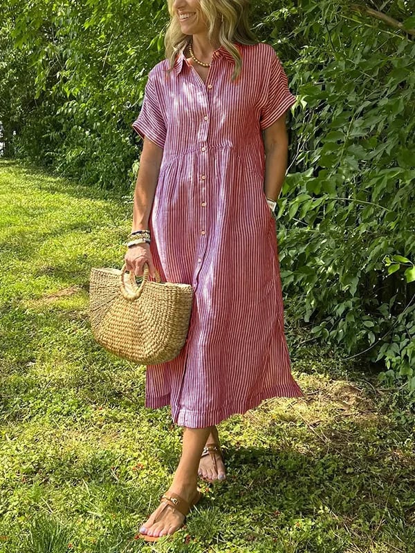 Women's Button Up Midi Dress  Woven Fabric Collared Neckline